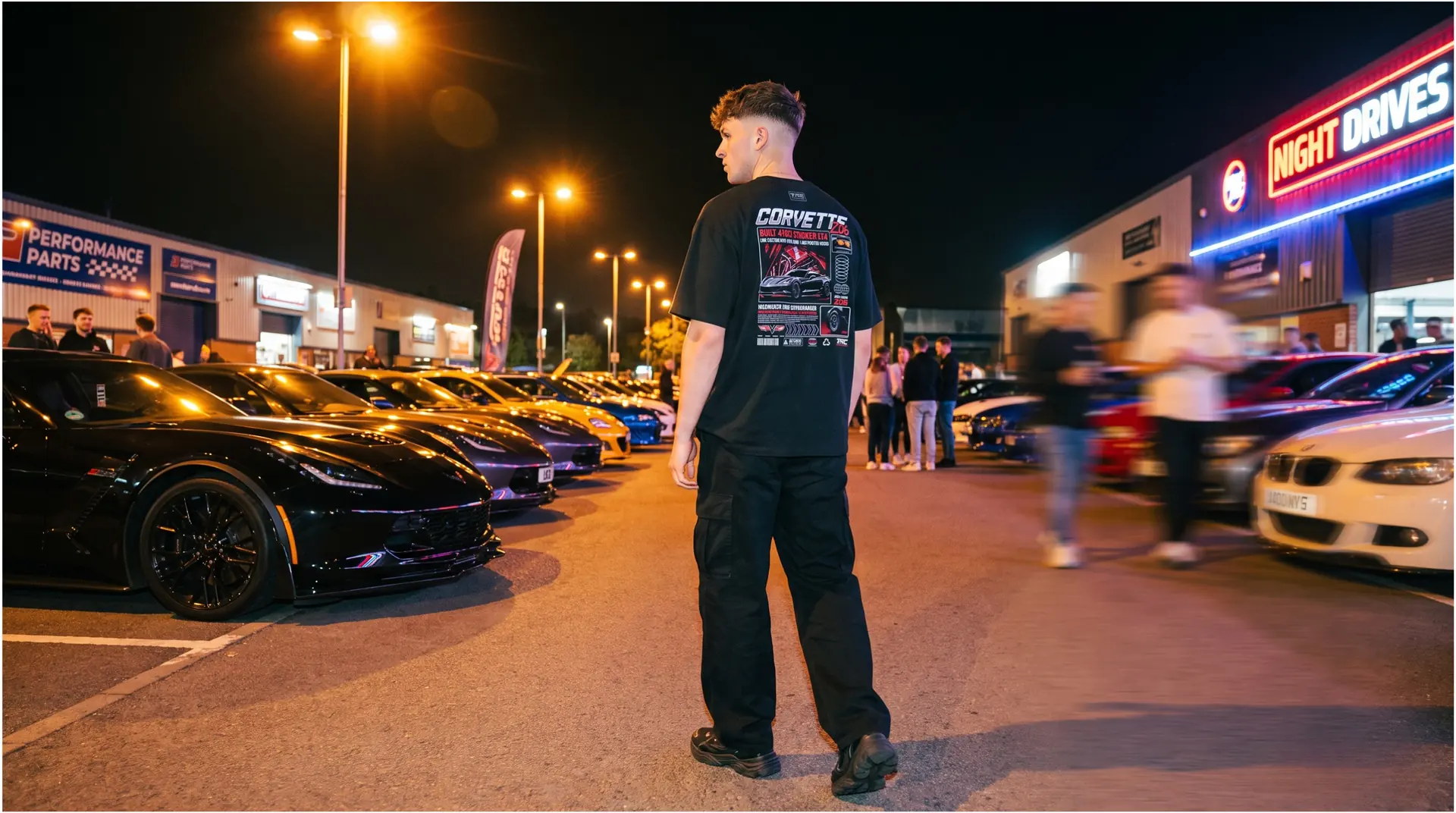 Corvette tee at a night car meet