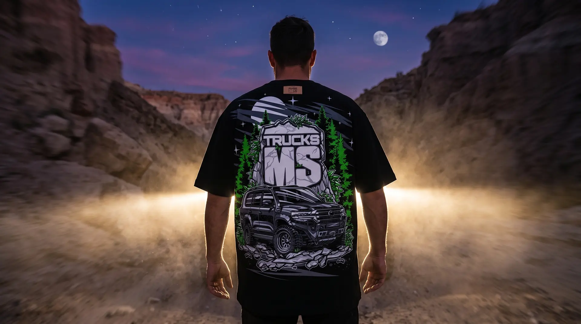 Trucks tee worn in a desert canyon